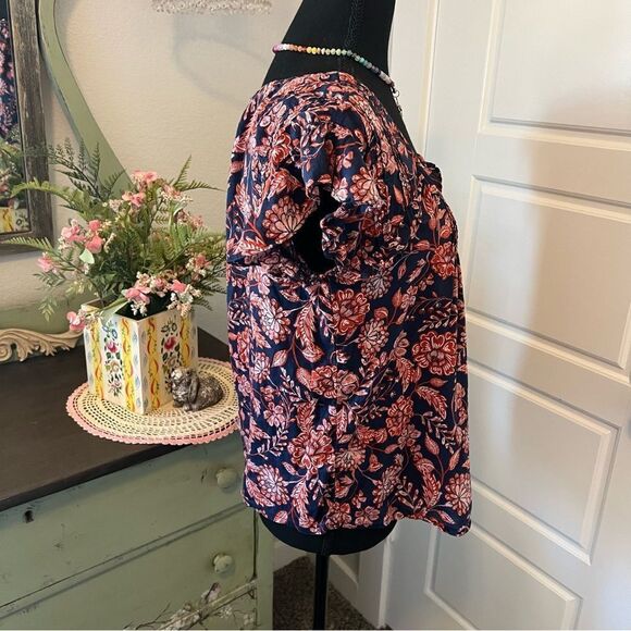 Old Navy Blue Coral Paisley Floral Flutter Ruffle Sleeve Boho Blouse Sz XS - Picture 6 of 10